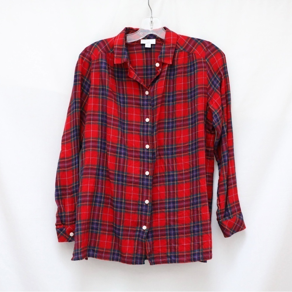 J Jill plaid red shirt petite Size XS cotton oversized fit rodeo country western